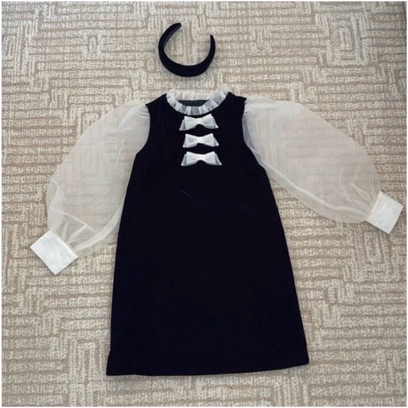 Blue Dress with Sheer Sleeves and Headband - Picture 1 of 4